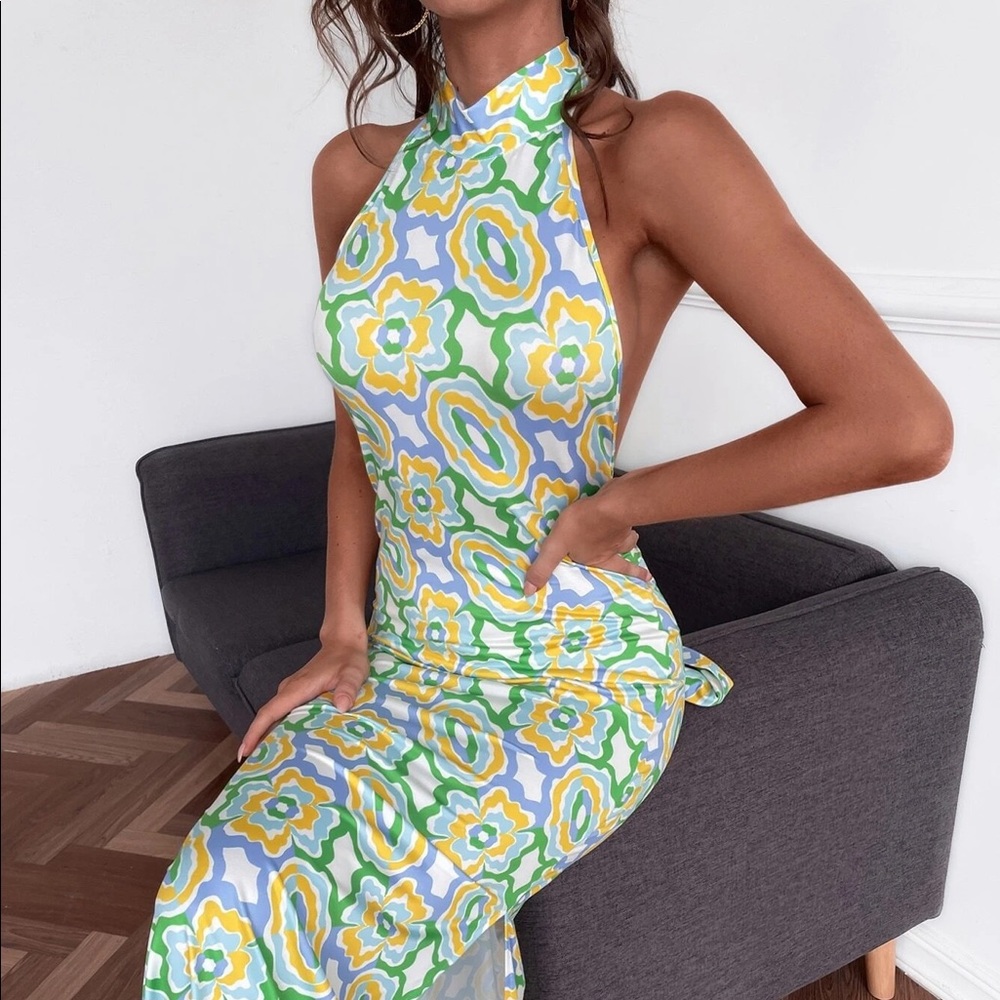 Zara floral halter backless midi dress